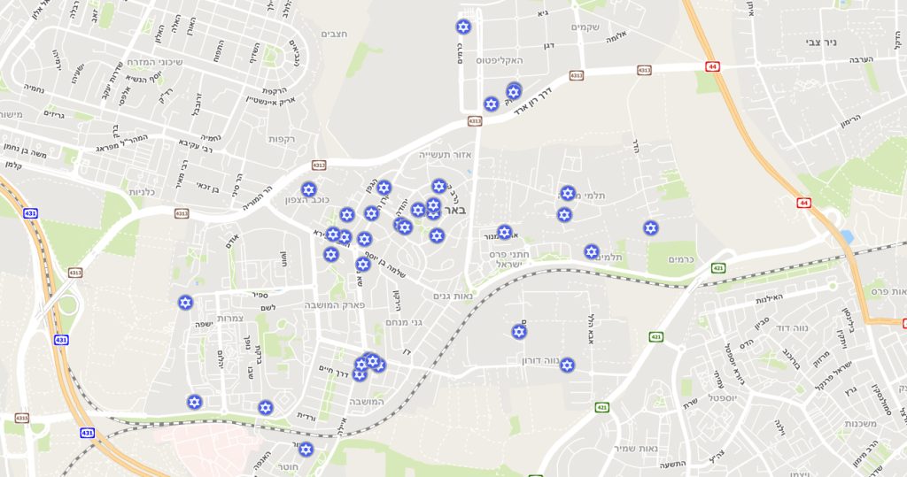 מפת בתי הכנסת בבאר יעקב